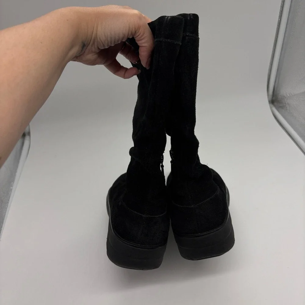 FitFlop Loaff Slouch Zip Mid Calf Boot Size 8 Black Suede Platform Comfort